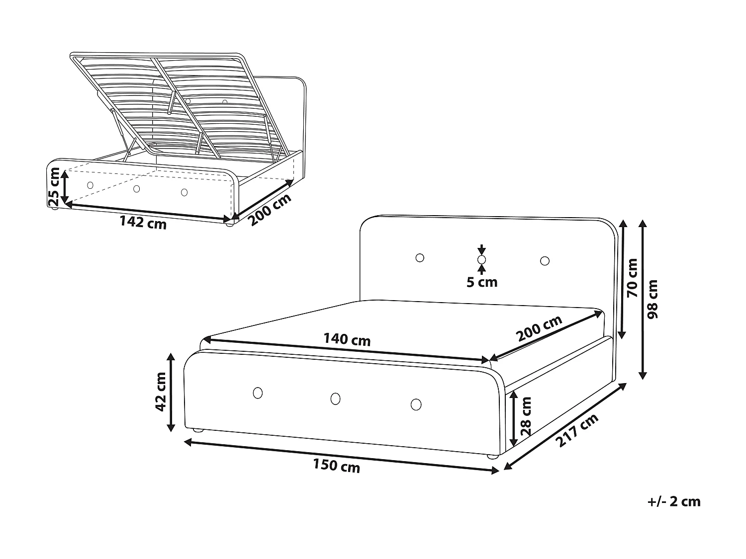 Bed met opbergruimte Stof RENNES 140 x 200 cm Beige