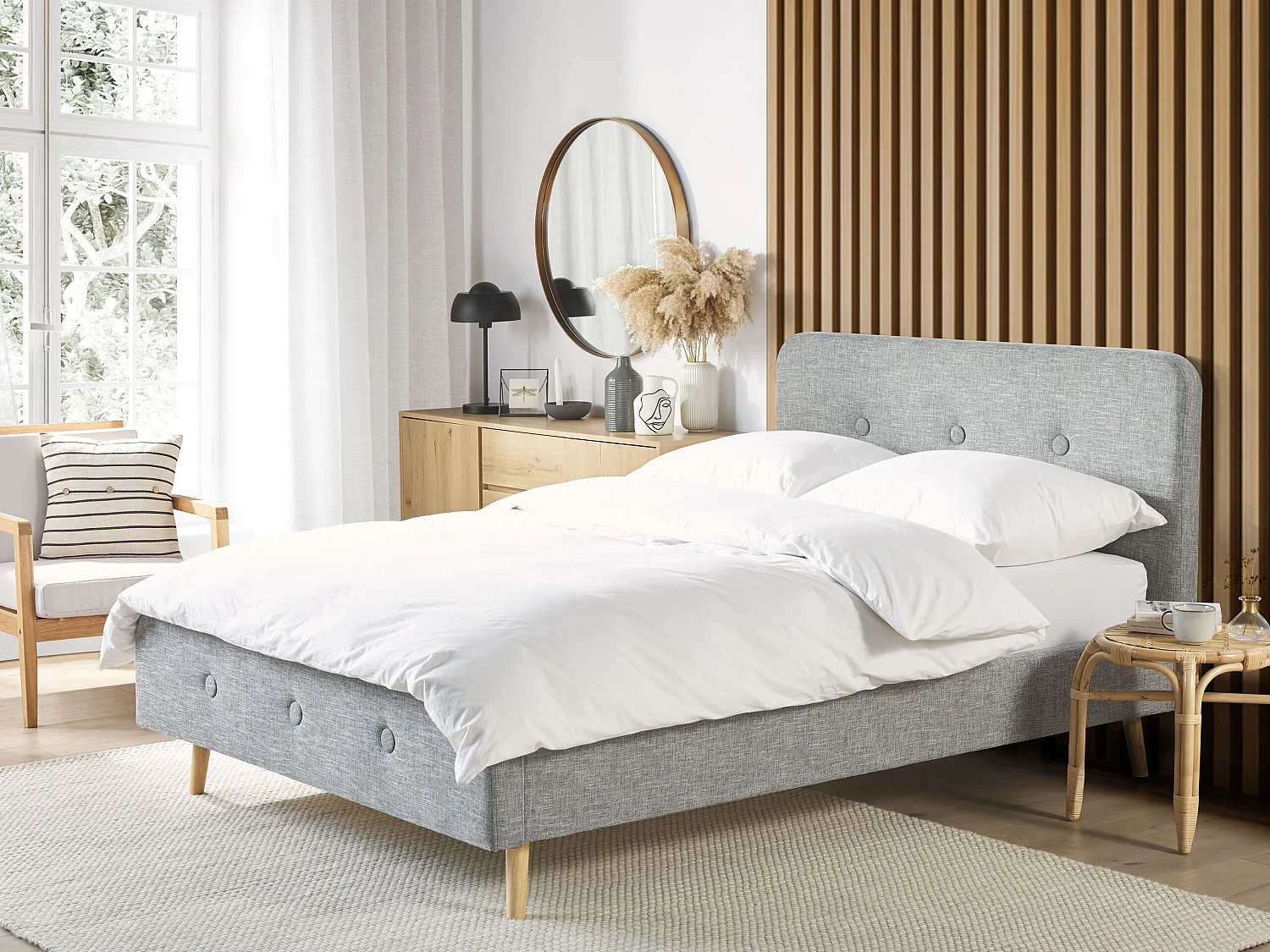 Bed Stof RENNES 180 x 200 cm Lichtgrijs
