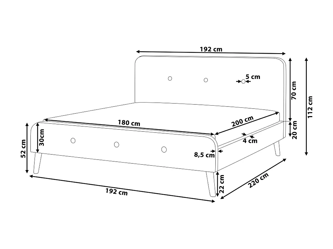 Bed Stof RENNES 180 x 200 cm Lichtgrijs