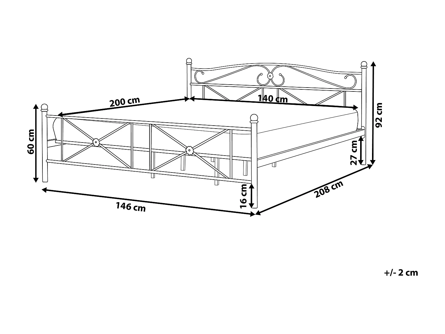 Zeitlos schönes Metallbett in schlichtem Design 140 x 200 cm weiß Rodez