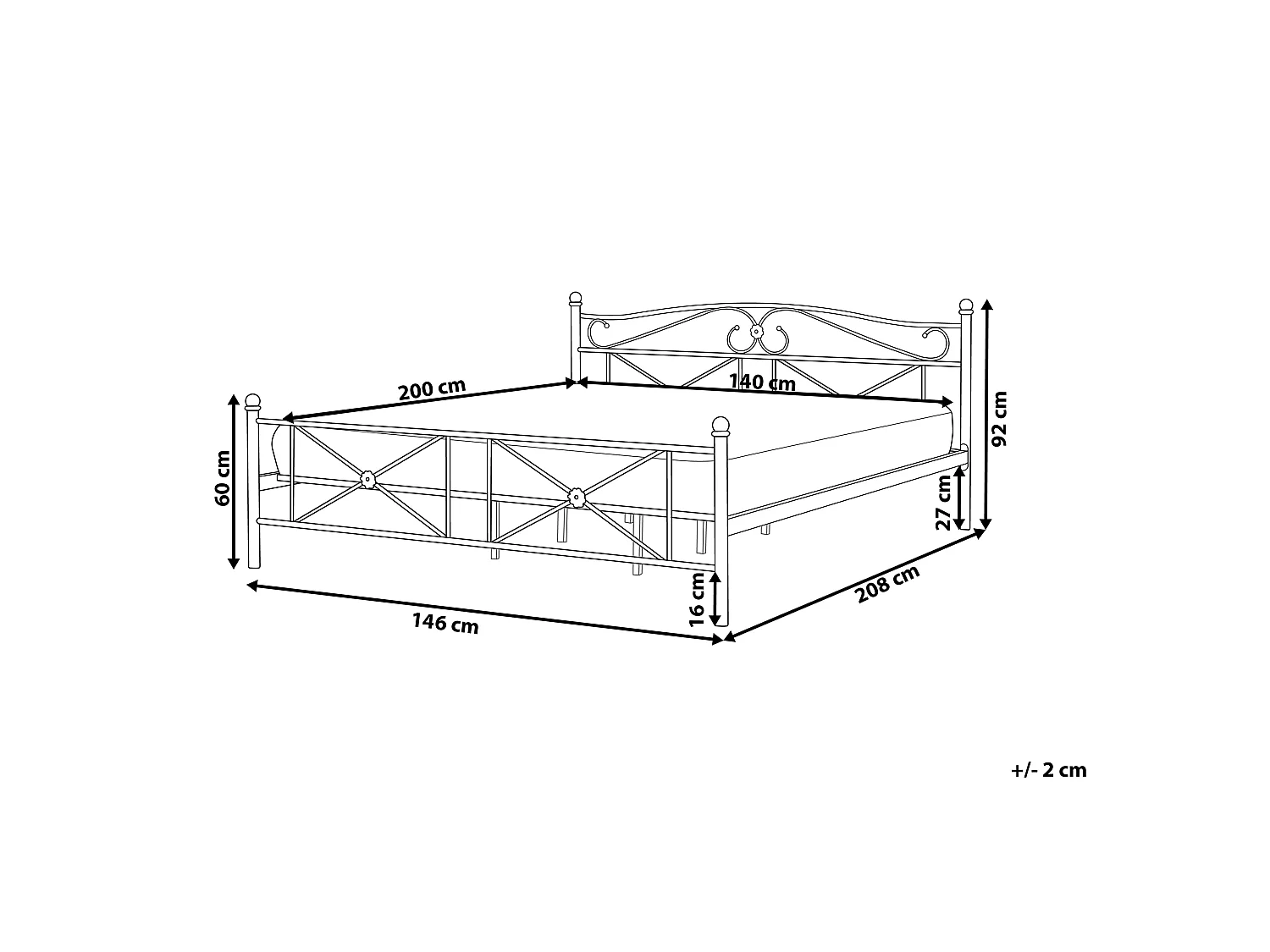 Letto Metallo RODEZ 140 x 200 cm Bianco