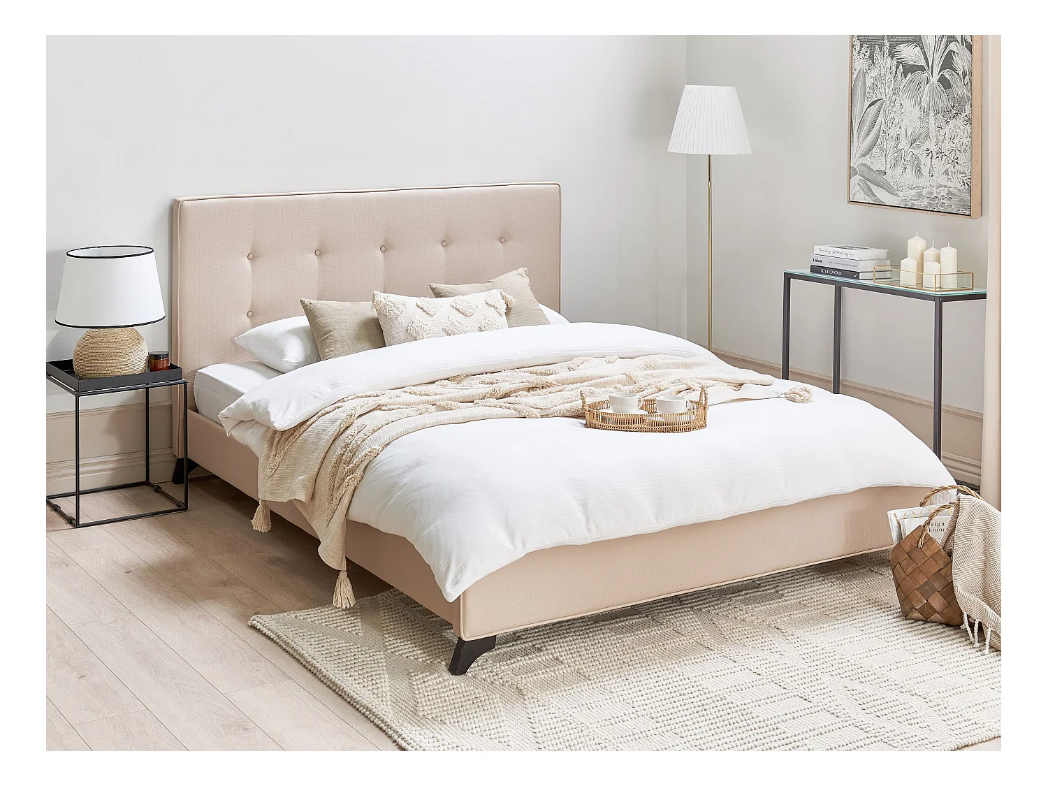 Lit avec sommier Tissu AMBASSADOR 160 x 200 cm Beige