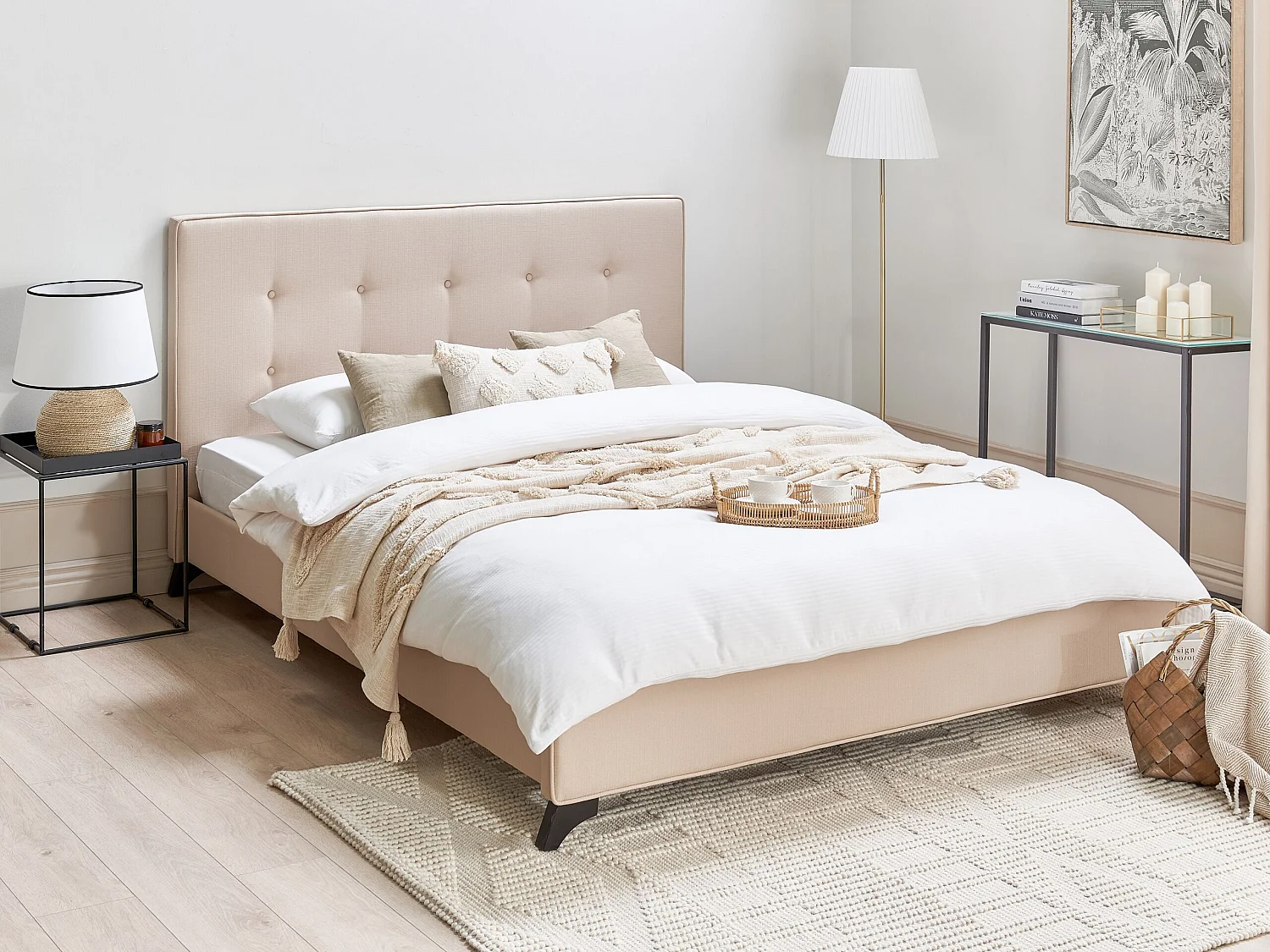 Lit avec sommier Tissu AMBASSADOR 160 x 200 cm Beige