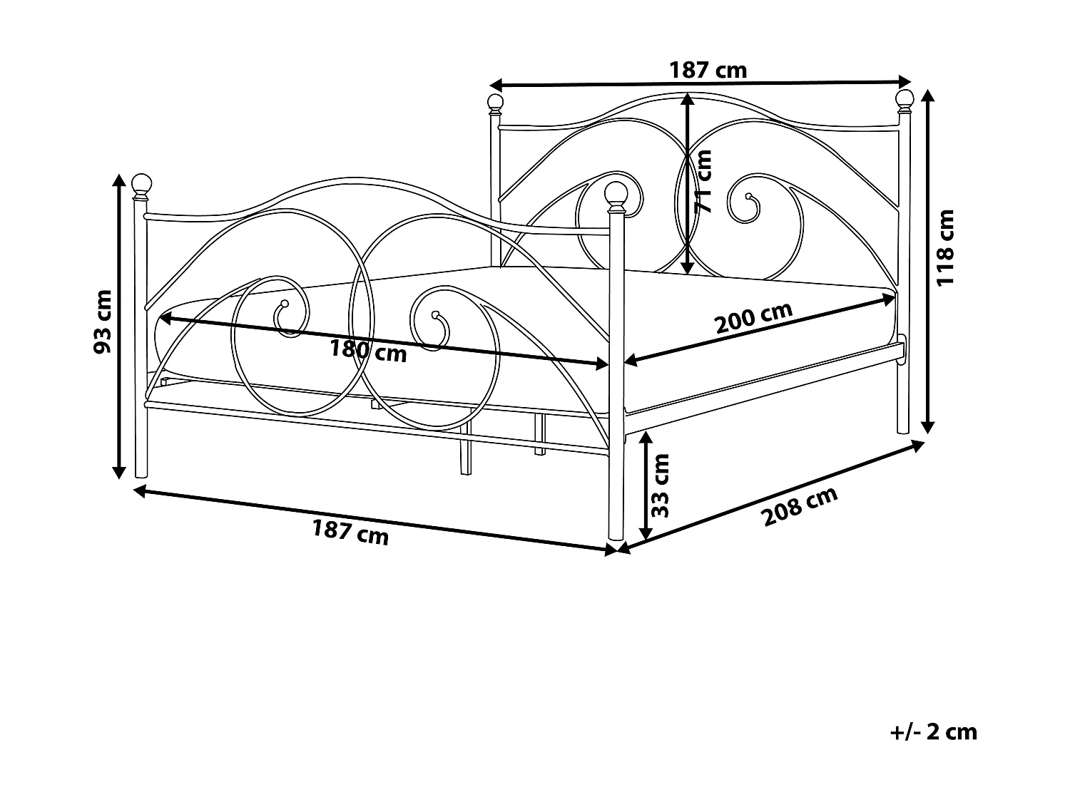 Komfortables Metallbett in romantischem Stil 180 x 200 cm weiß Dinard