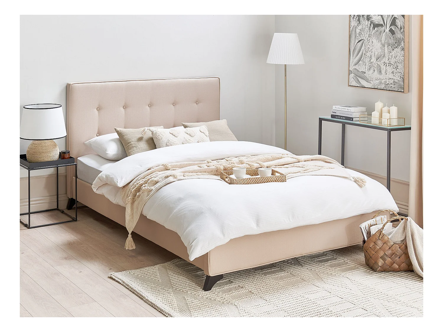 Lit avec sommier Tissu AMBASSADOR 140 x 200 cm Beige