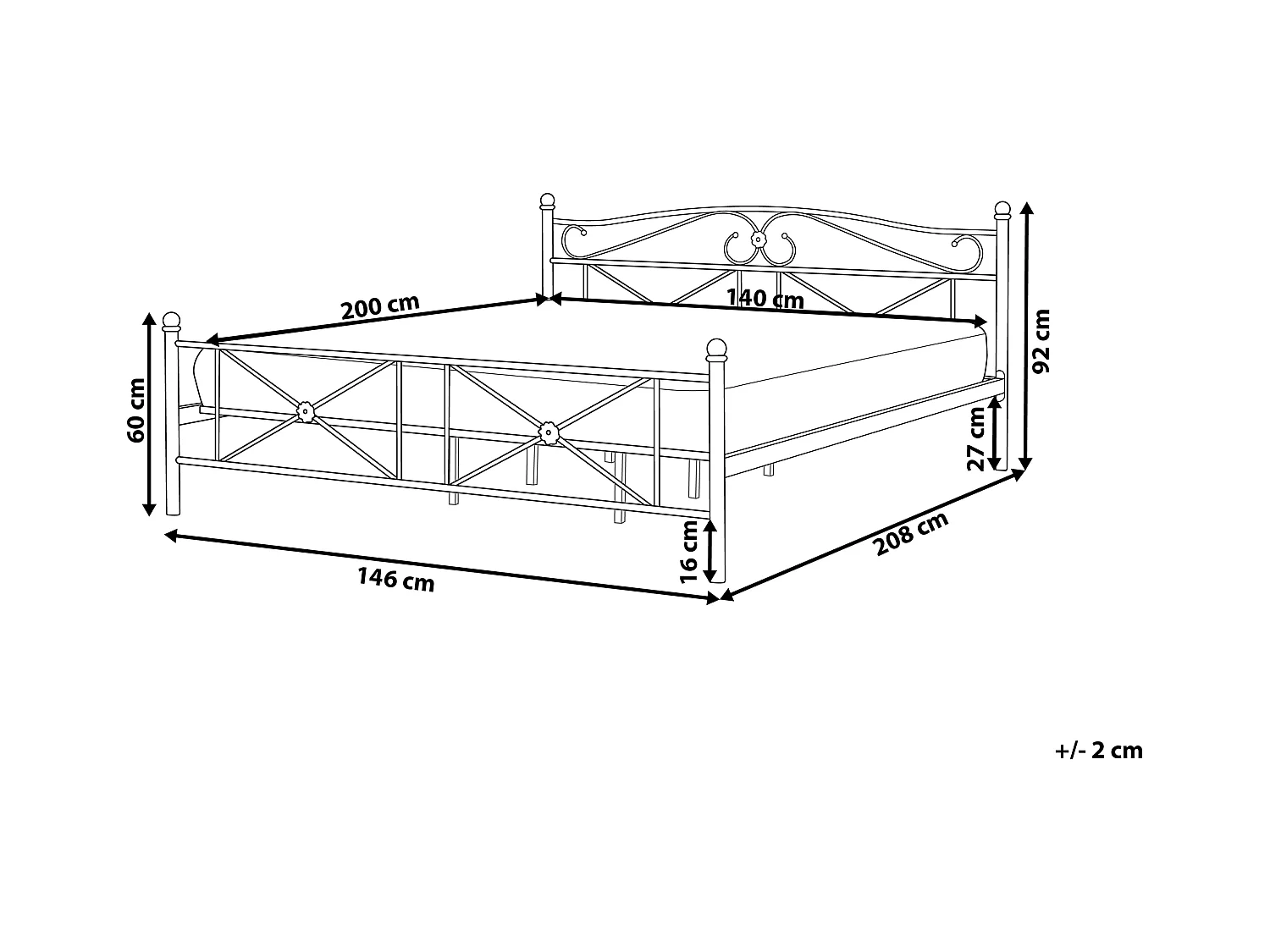 Letto Metallo RODEZ 140 x 200 cm Nero