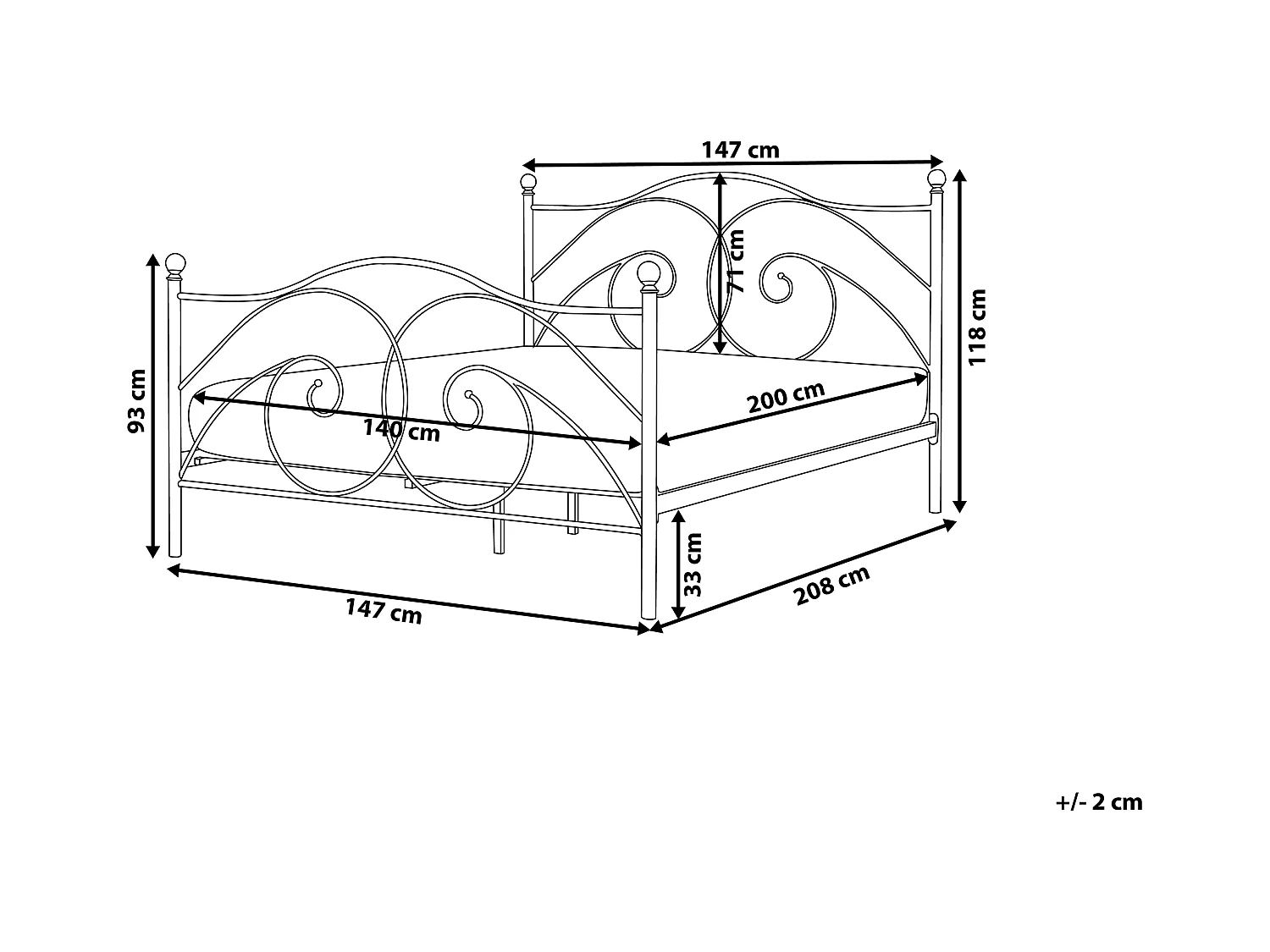 Bed Metaal DINARD 140 x 200 cm Zwart
