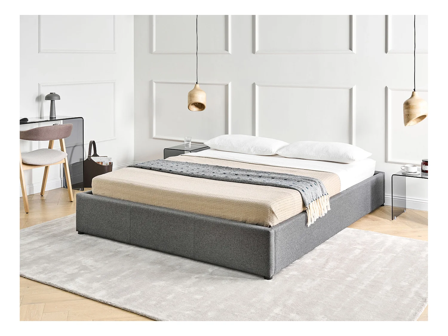 Cama con almacenaje Tela DINAN 160 x 200 cm Gris oscuro