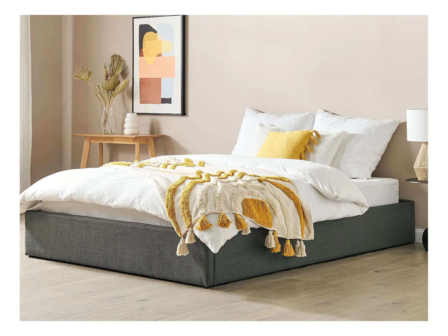Lit ottoman sans tête de lit Tissu DINAN 160 x 200 cm Gris foncé