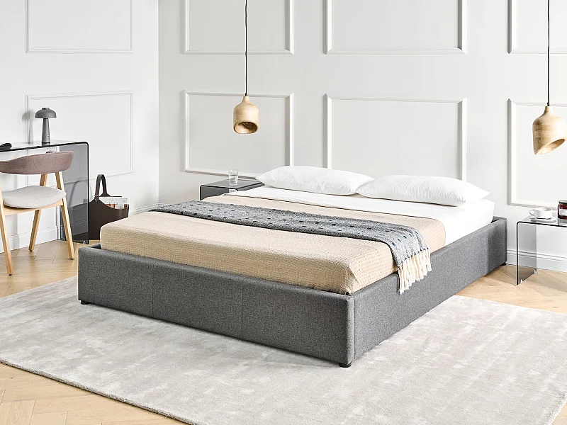Lit ottoman sans tête de lit Tissu DINAN 160 x 200 cm Gris foncé
