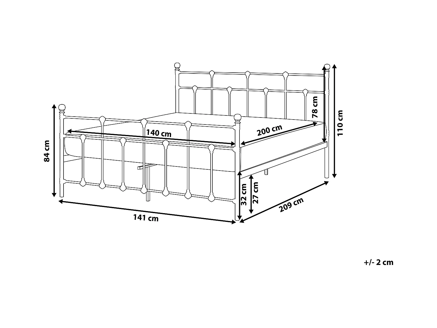 Lit avec sommier Métal LYNX 140 x 200 cm Noir