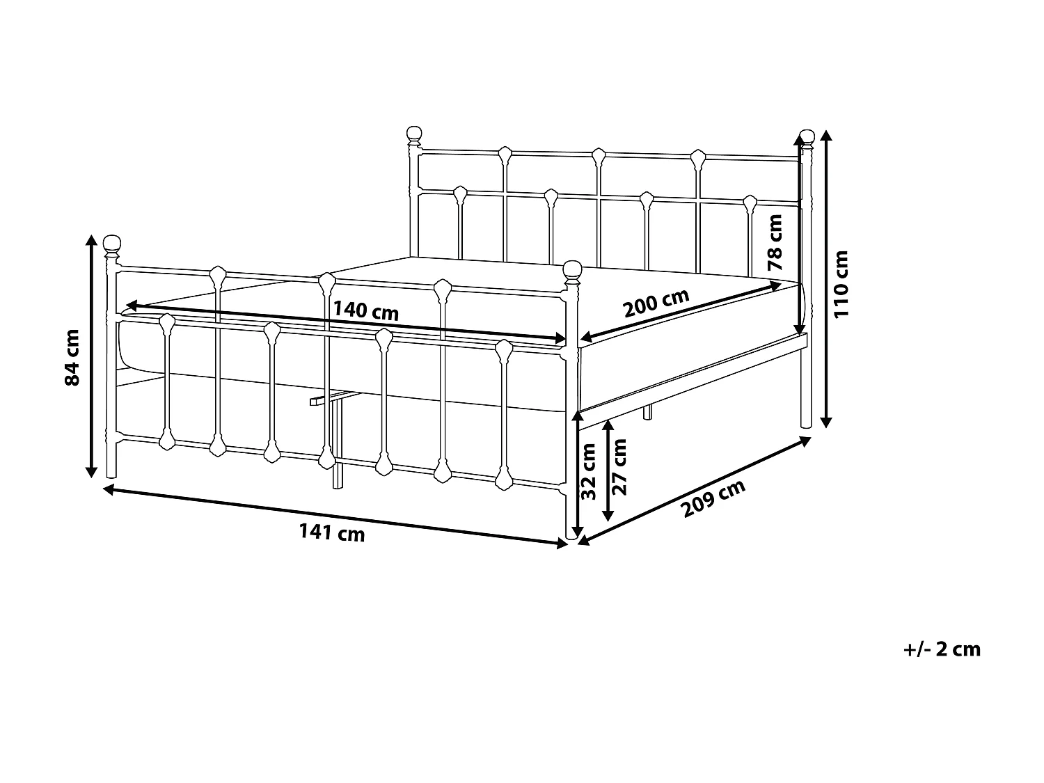 Lit avec sommier Métal LYNX 140 x 200 cm Noir