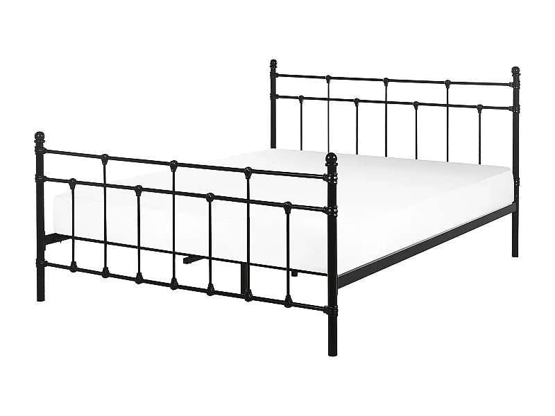 Romantisches Doppelbett Metall Schwarz mit Kopfteil Lattenrost 140x200 cm Lynx