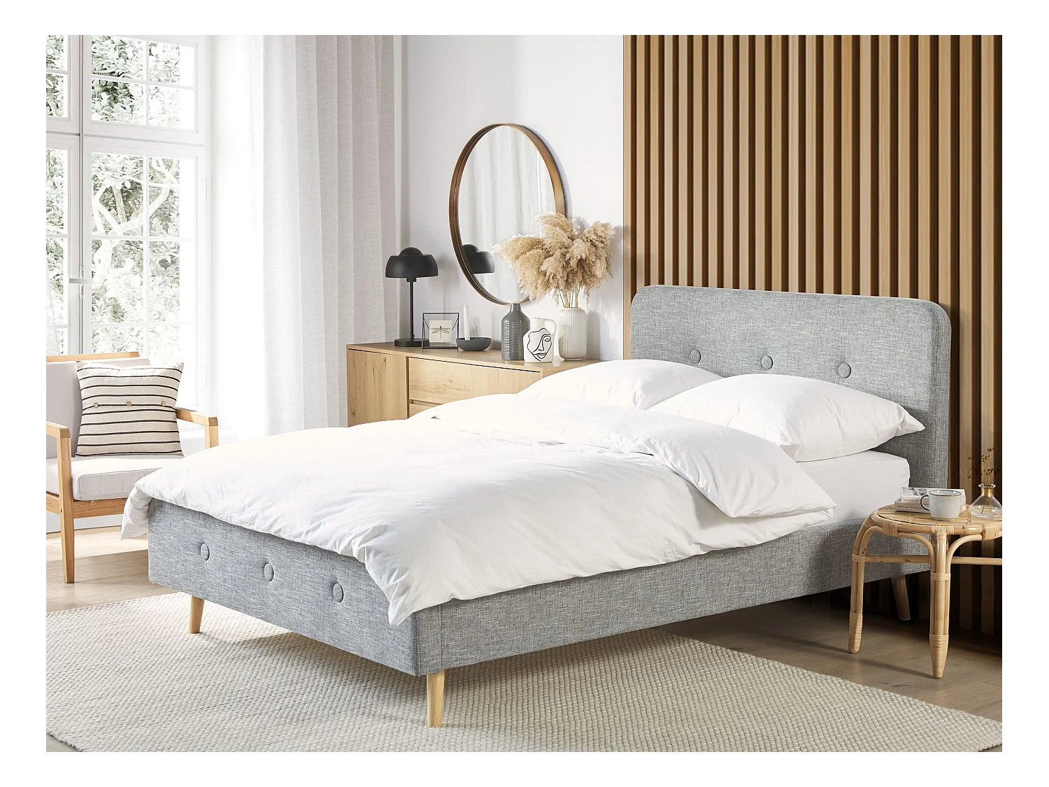 Bed Stof RENNES 160 x 200 cm Lichtgrijs