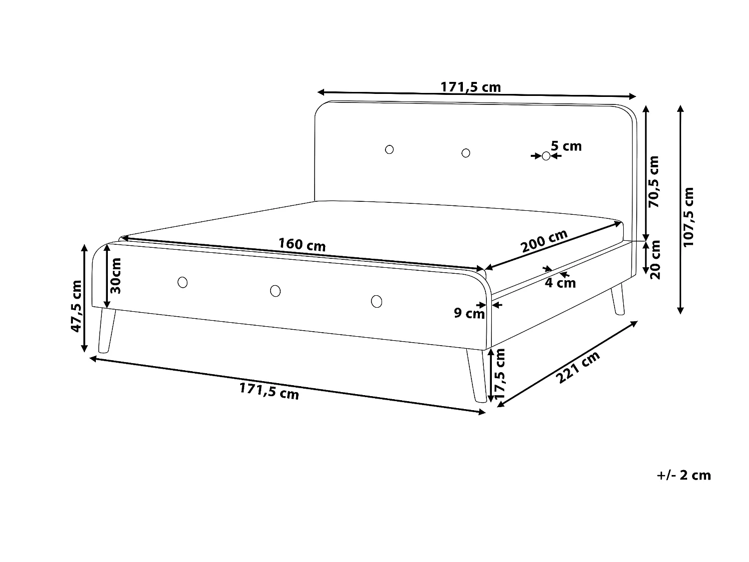 Bed Stof RENNES 160 x 200 cm Lichtgrijs