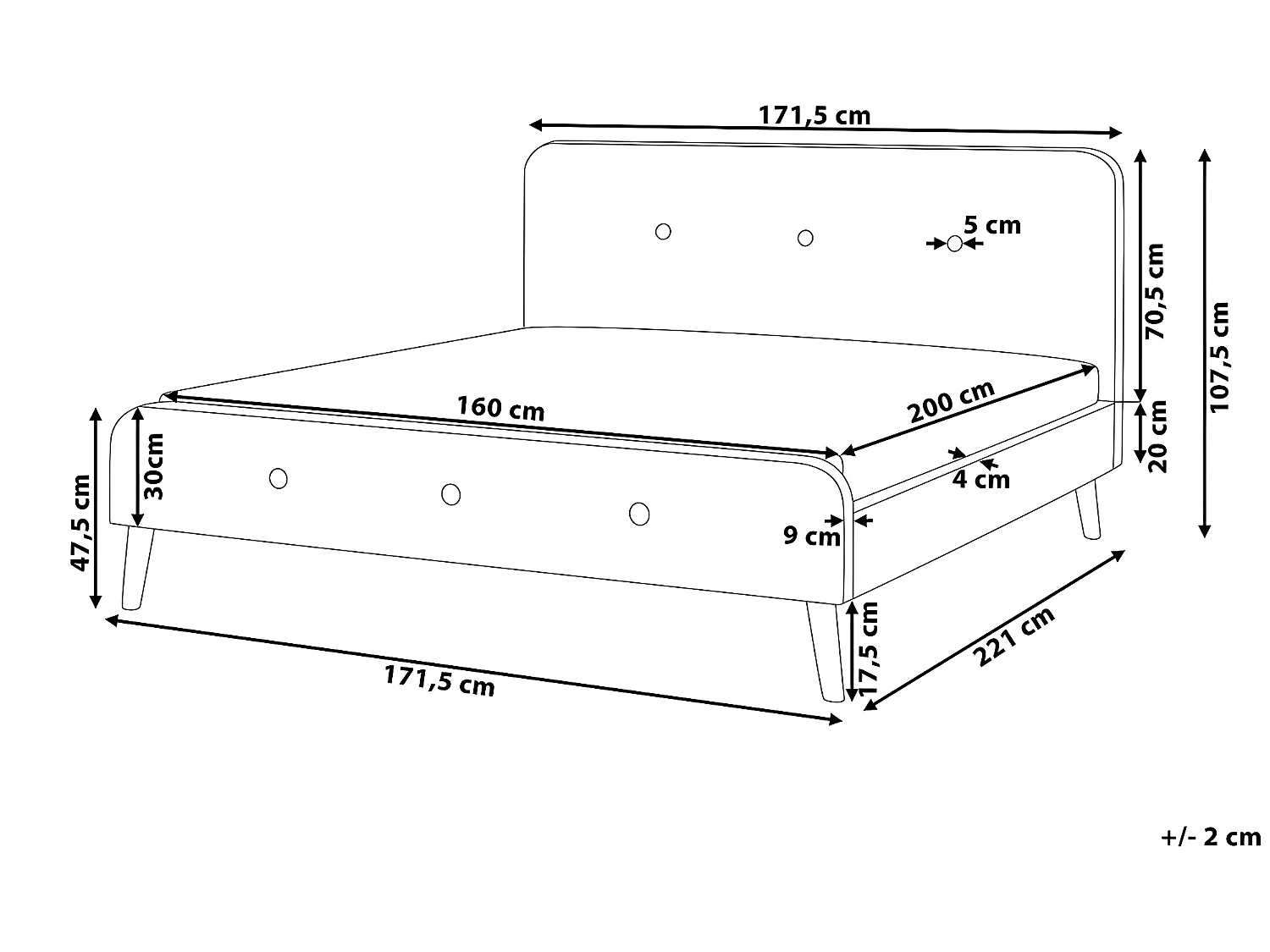 Bed Stof RENNES 160 x 200 cm Lichtgrijs