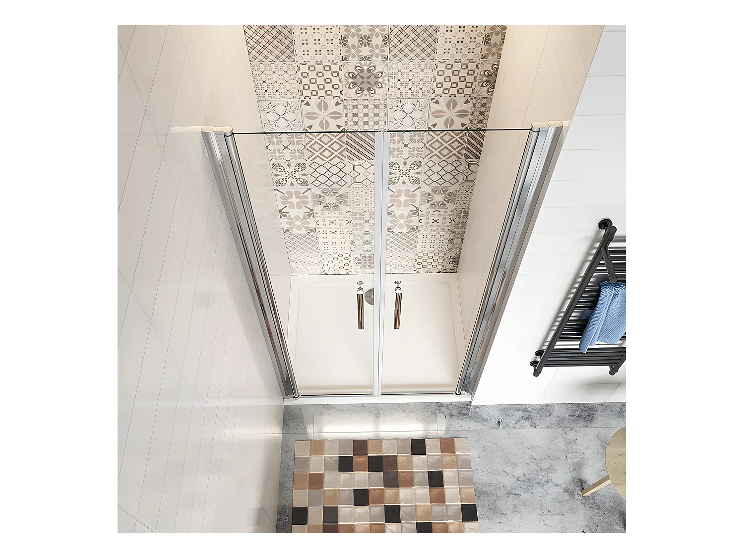 Porte de douche battante 100x197cm en 6mm verre anticalcaire avec receveur de douche blanc 100x70x3cm