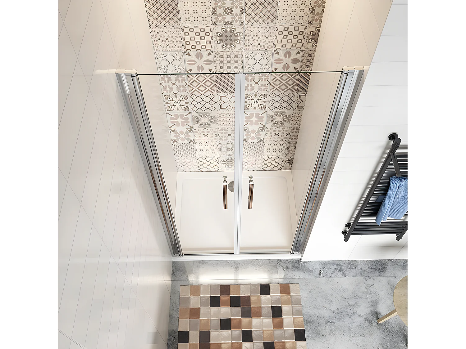 Porte de douche battante 100x197cm en 6mm verre anticalcaire avec receveur de douche blanc 100x70x3cm