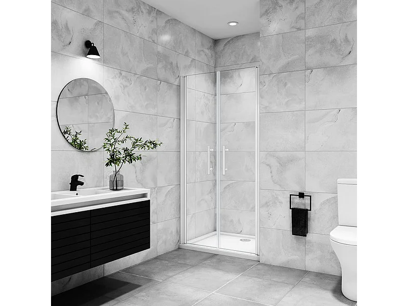 Porte de douche battante 110x180cm profilé blanc en 5mm verre anticalcaire porte de douche Hauteur 180cm Installation en niche