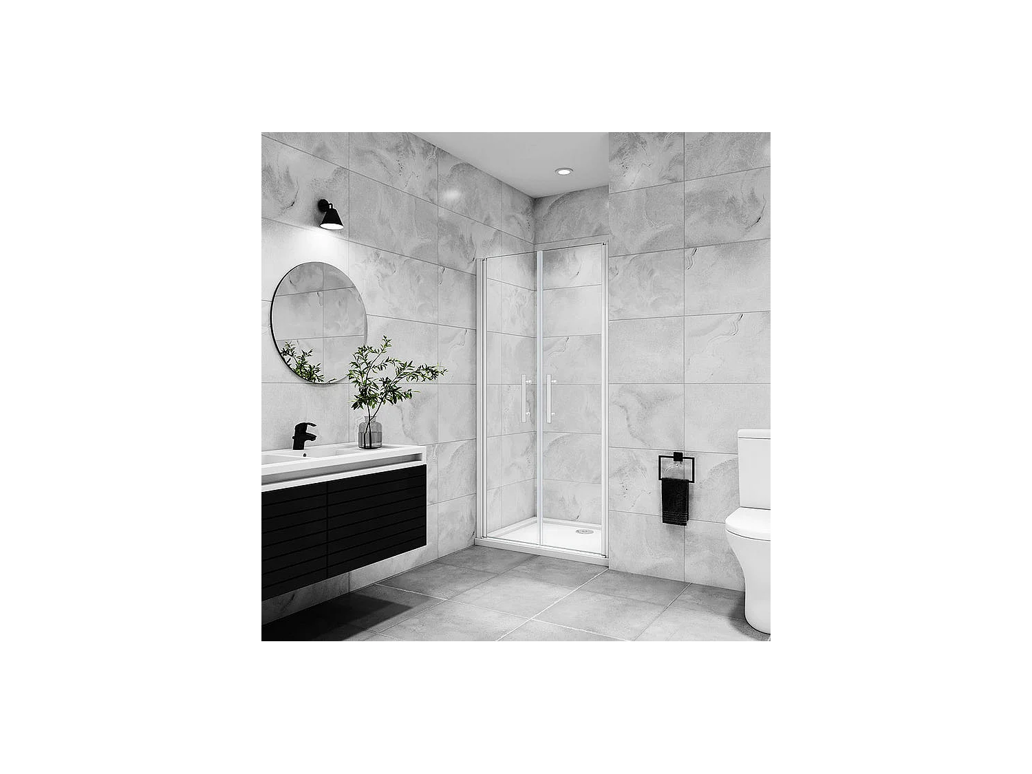 Porte de douche battante 110x180cm profilé blanc en 5mm verre anticalcaire porte de douche Hauteur 180cm Installation en niche