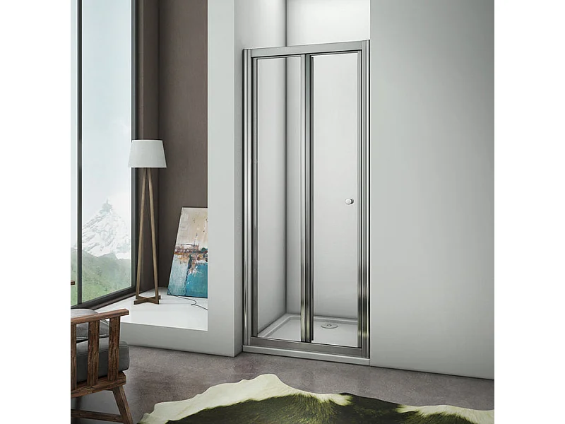 Porte de douche 80x185cm, porte de douche pliante en verre securit clair installation en niche
