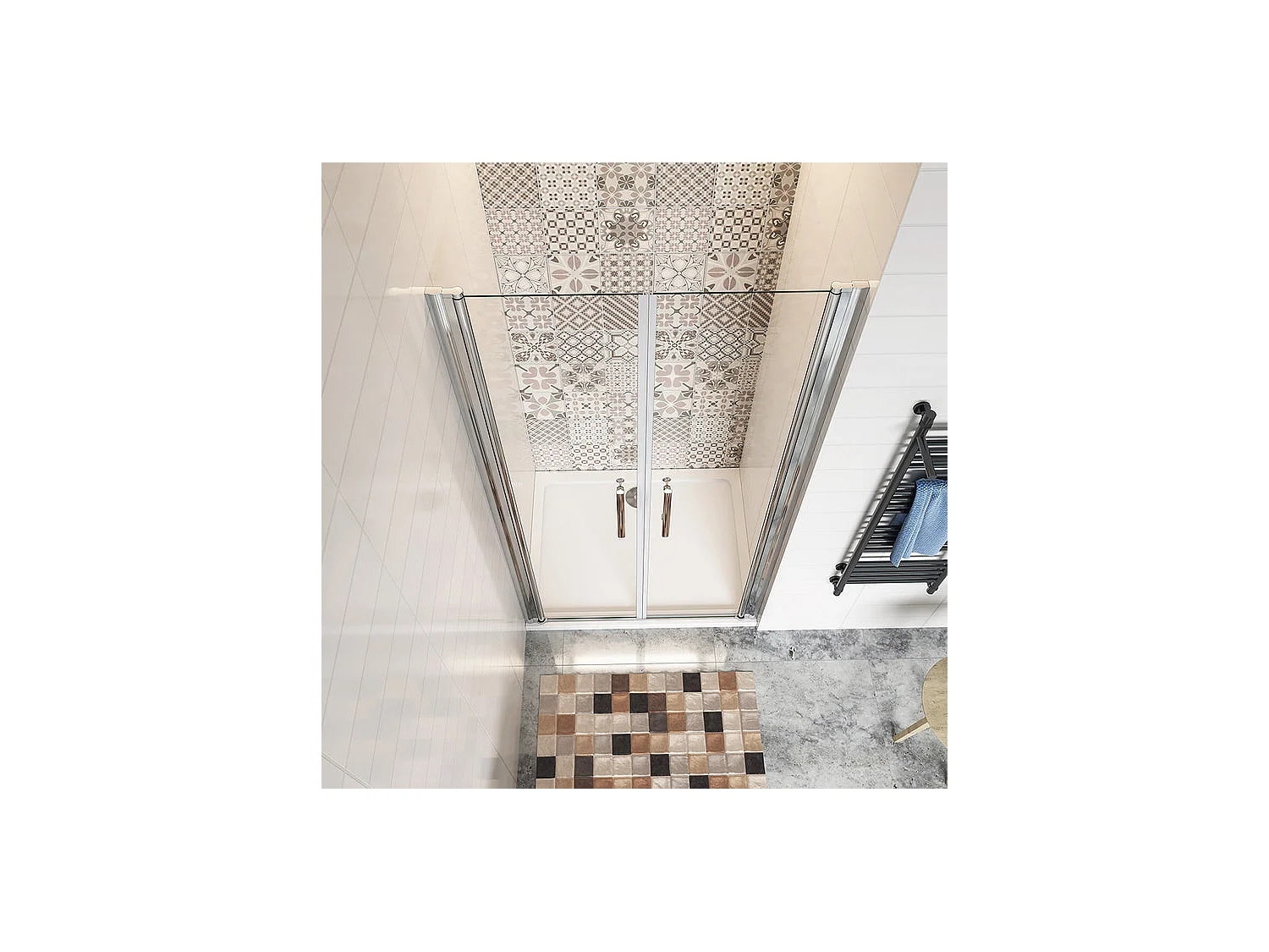 Porte de douche battante 80x197cm en 6mm verre anticalcaire avec receveur de douche blanc 80x70x3cm