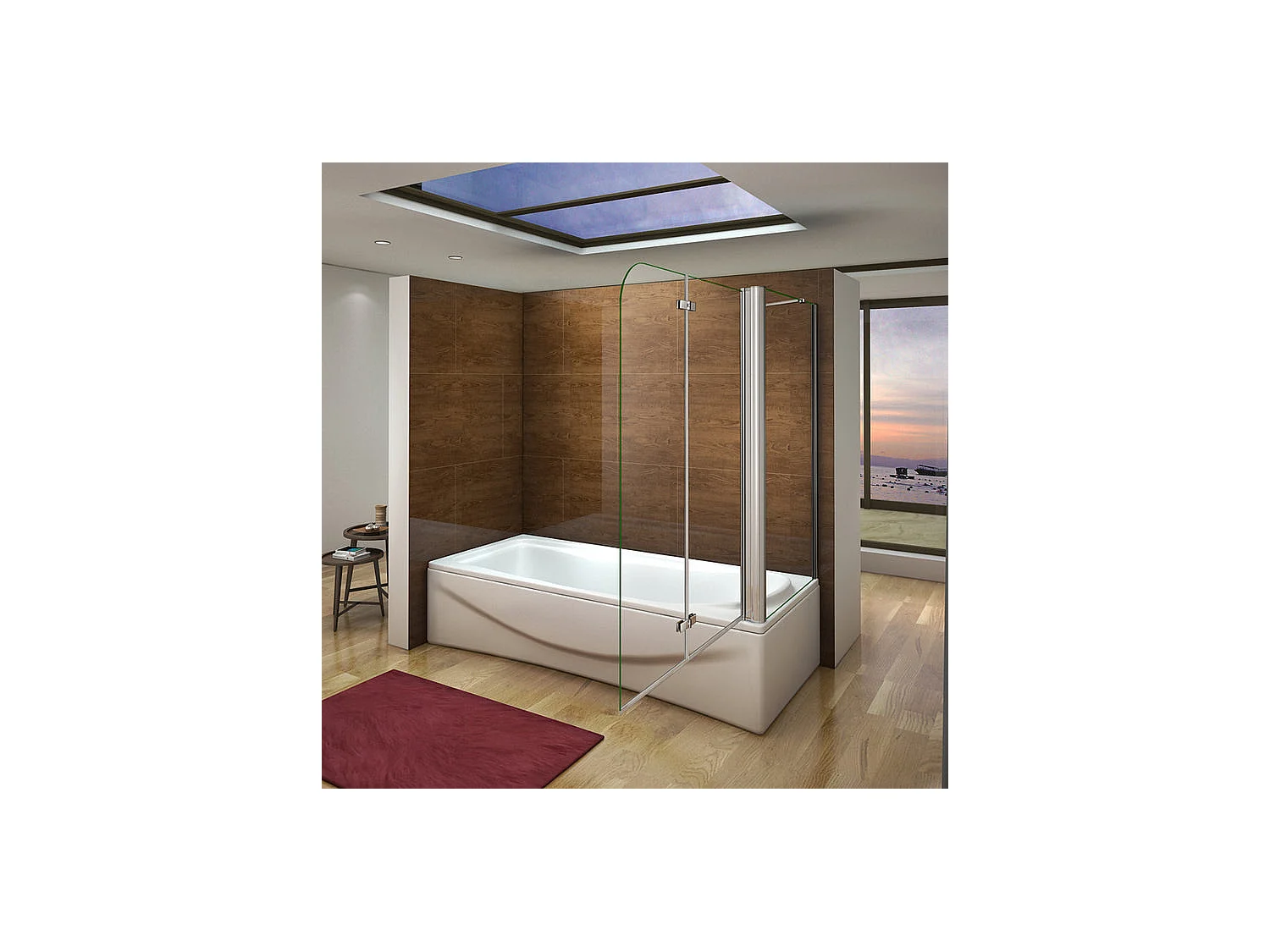 Pare-baignoire pivotant et pliant 110x140cm avec paroi fixe 70x140cm, paroi de baignoire en 6mm verre de sécurité