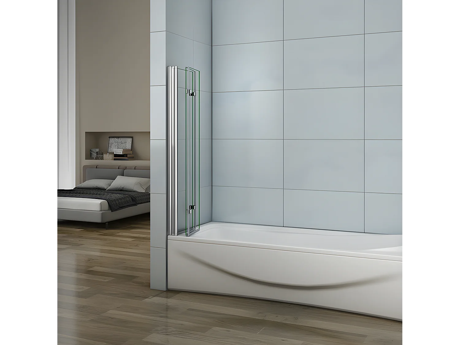 Badscherm 130cm Hoogte 140cm, draaibaar en opvouwbaar badscherm, 3 antikalk glaspanelen