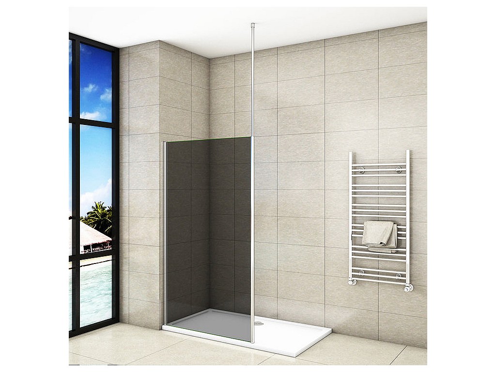 Paroi de douche grise 120x200cm avec barre de fixation au plafond 203