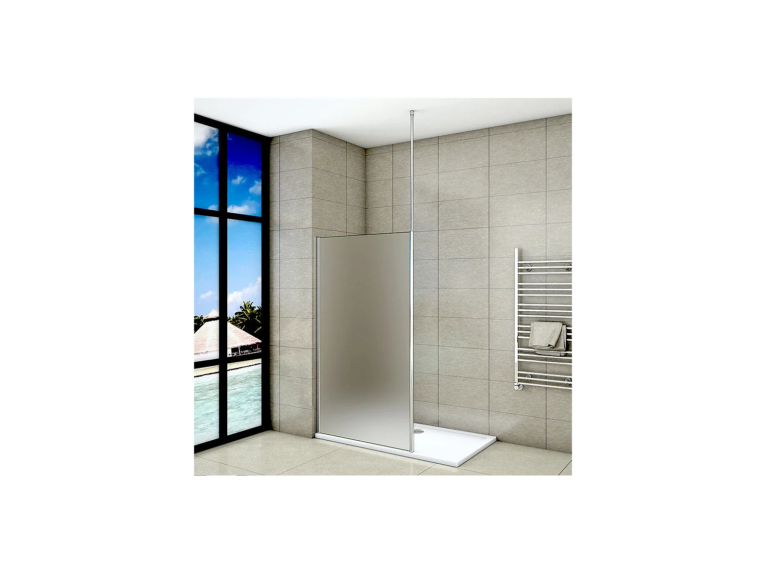 Paroi de douche à l'italienne 100x200cm - 8mm verre trempé sablé - Avec barre de fixation au plafond 203-320cm