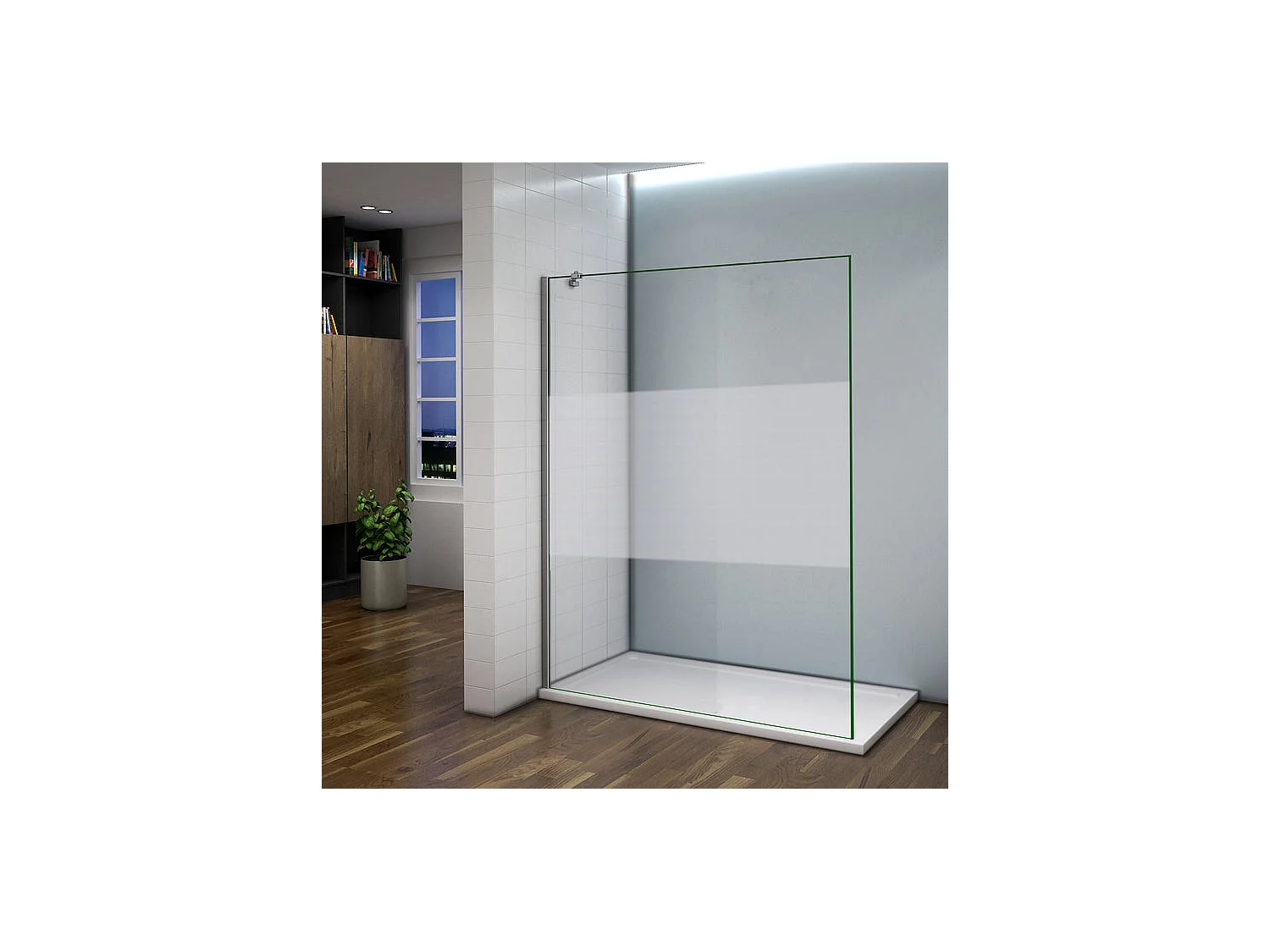 Italiaanse douchewand 100x200cm, met hoekbalk 45cm, 8mm glazen mat middenstrip