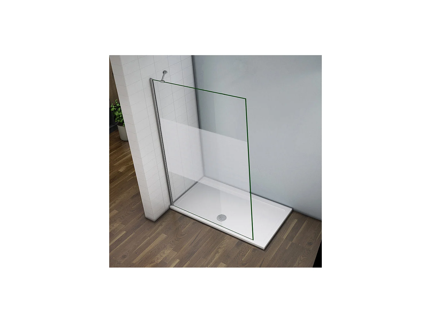 Italiaanse douchewand 100x200cm, met hoekbalk 45cm, 8mm glazen mat middenstrip