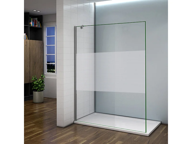 Italiaanse douchewand 100x200cm, met hoekbalk 45cm, 8mm glazen mat middenstrip