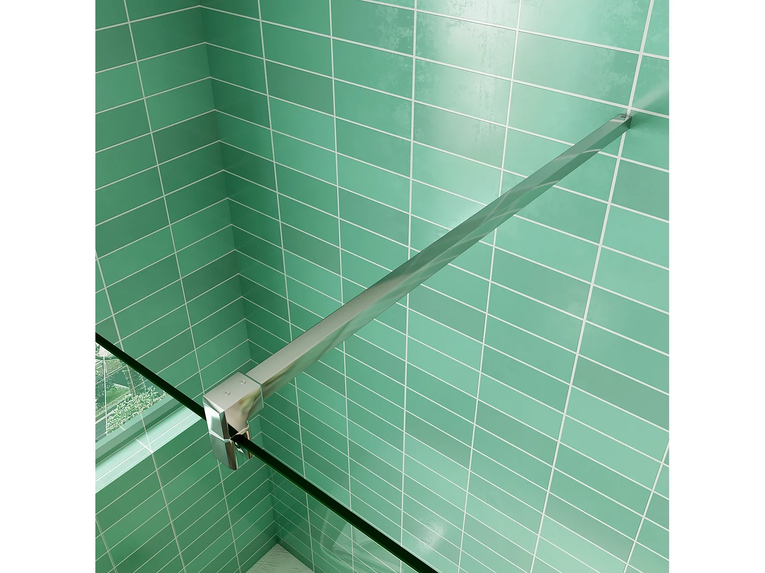 Paroi de douche à l'italienne 130x200cm avec retour pivotant 50x200cm - Verre securit - Avec barre de fixation carrée 90cm