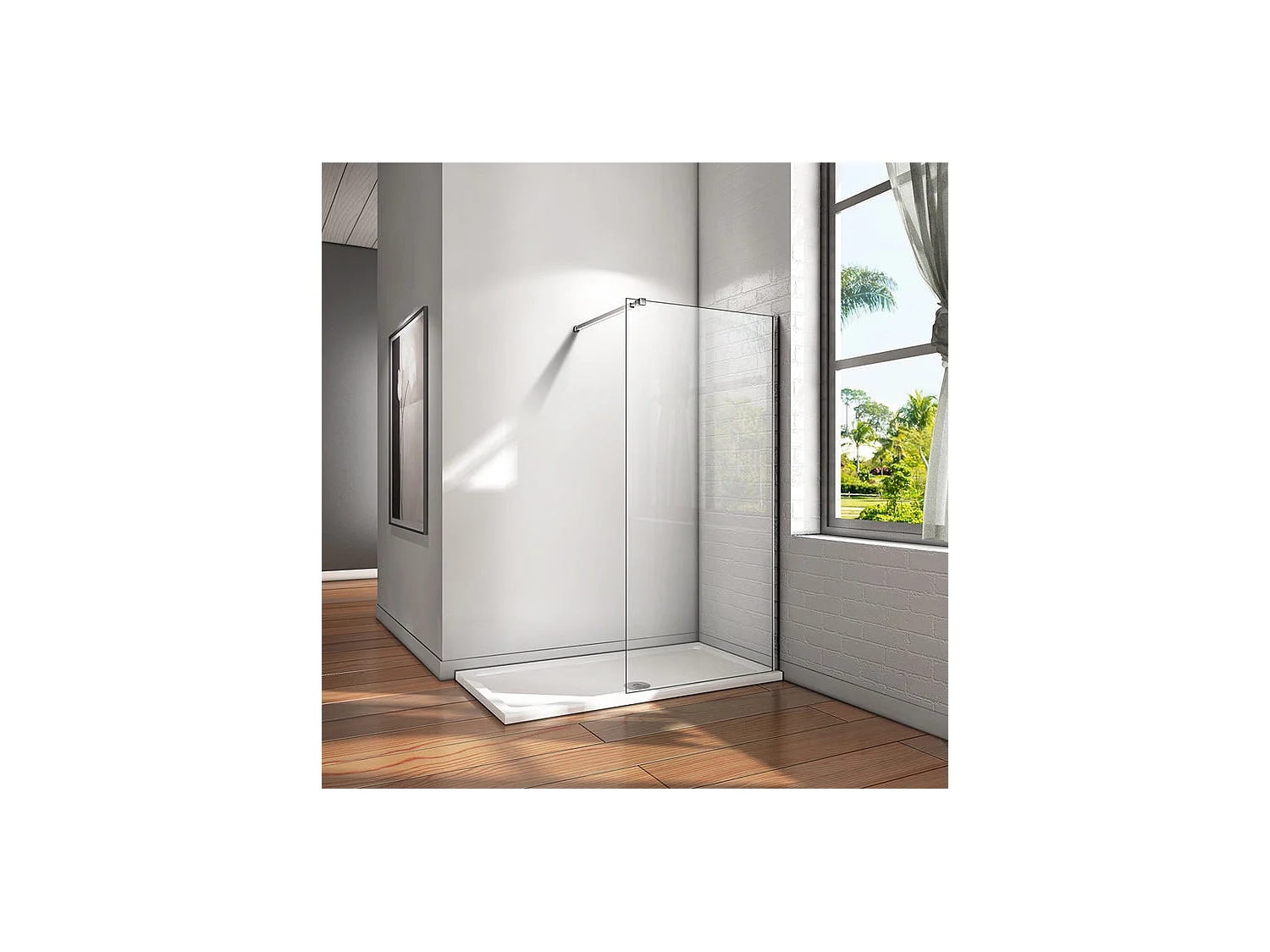 Paroi de douche fixe à l'italienne 90x200cm - 10mm verre trempé anticalcaire - Avec barre de fixation 73-120cm en carré