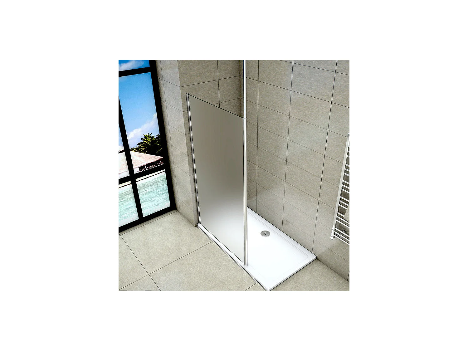 Paroi de douche à l'italienne 120x200cm - 8mm verre trempé sablé - Avec barre de fixation au plafond 203-320cm