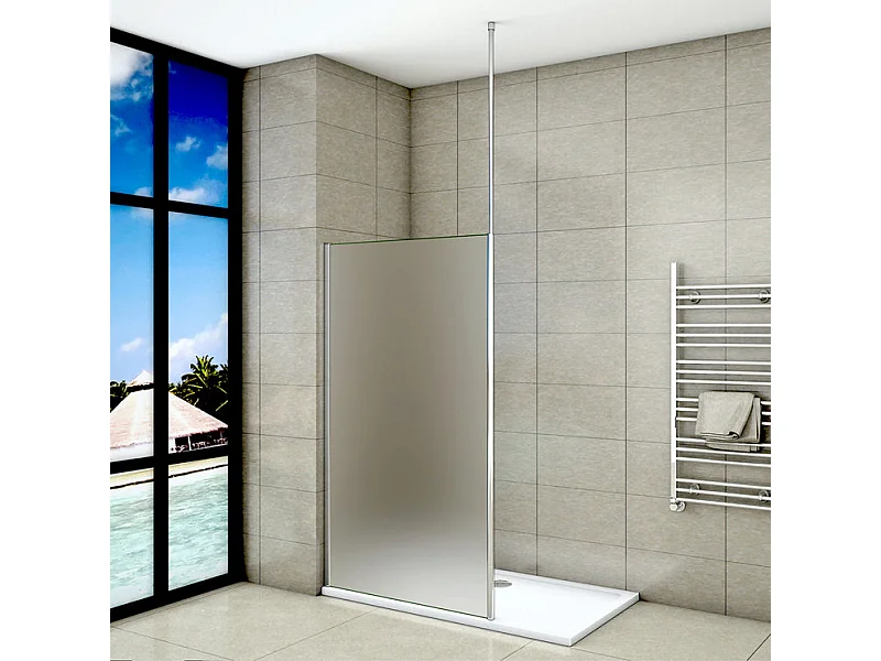Paroi de douche à l'italienne 120x200cm - 8mm verre trempé sablé - Avec barre de fixation au plafond 203-320cm