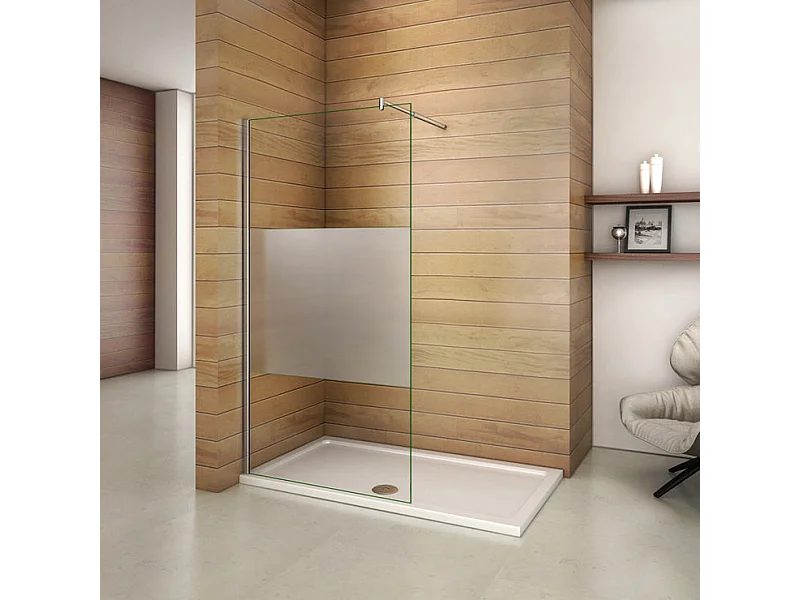 Paroi de douche à l'italienne 120x200cm avec barre de fixation 70-120cm en cylindrique, en 8mm verre bande centrale dépolie