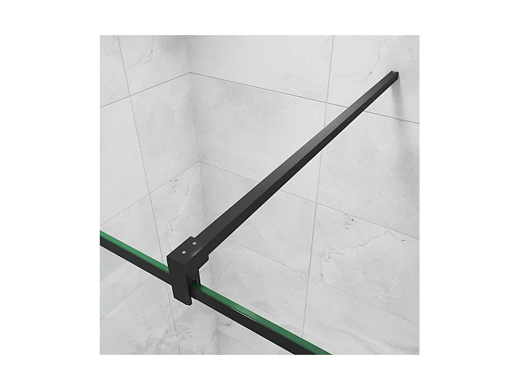 Paroi de douche fixe à l'italienne 100x200cm avec barre de fixation 90cm en carré - Noir - 8mm verre coloré et anticalcaire
