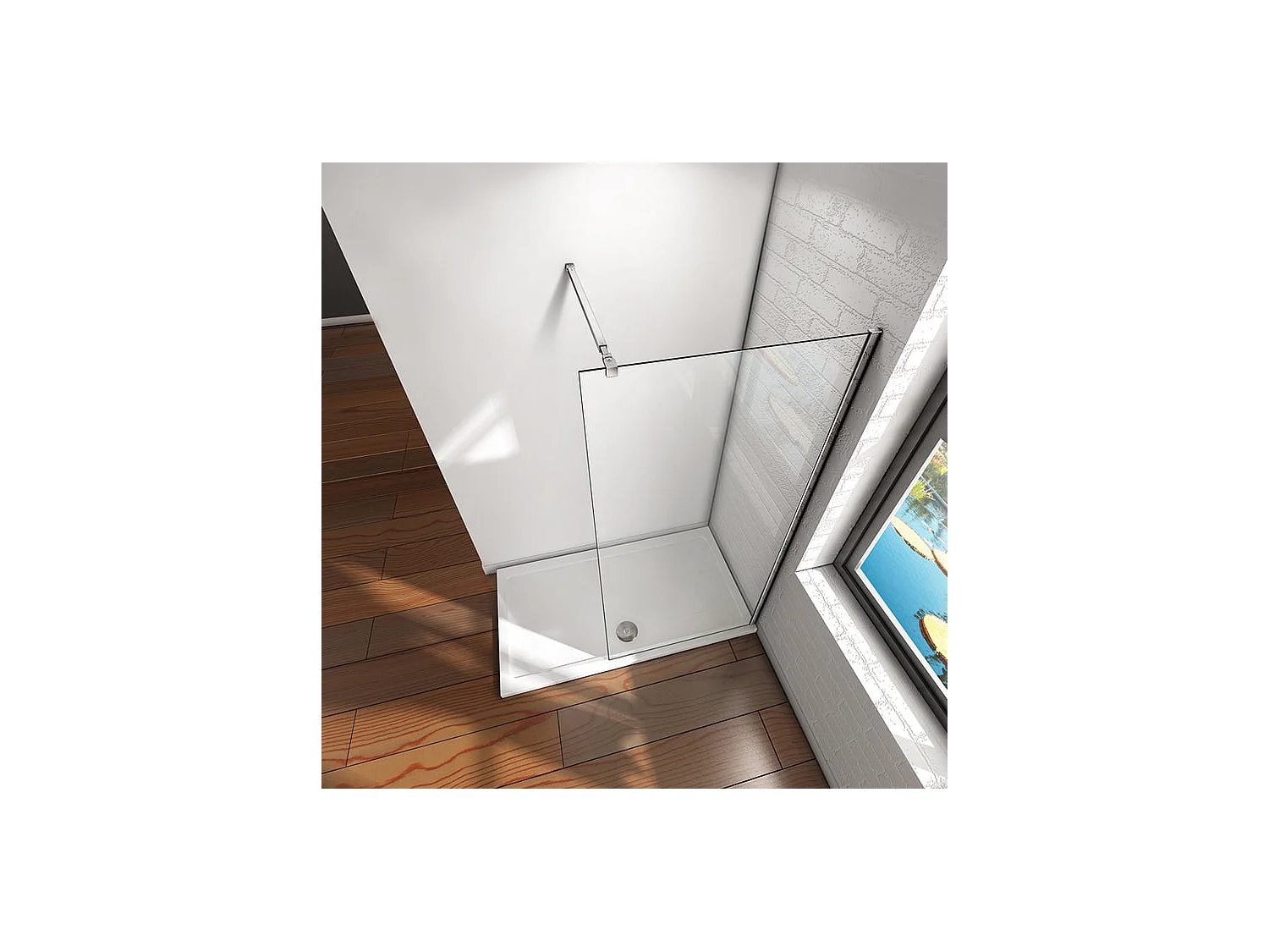 Paroi de douche fixe à l'italienne 80x200cm - 10mm verre trempé anticalcaire - Avec barre de fixation 73-120cm en carré