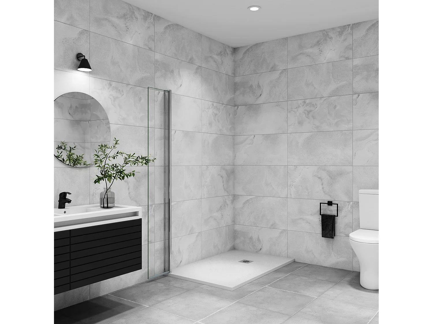 Paroi de douche italienne pivotante 35x200cm, paroi de douche retour pivotant mural en verre 8mm anticalcaire, profilé chromé