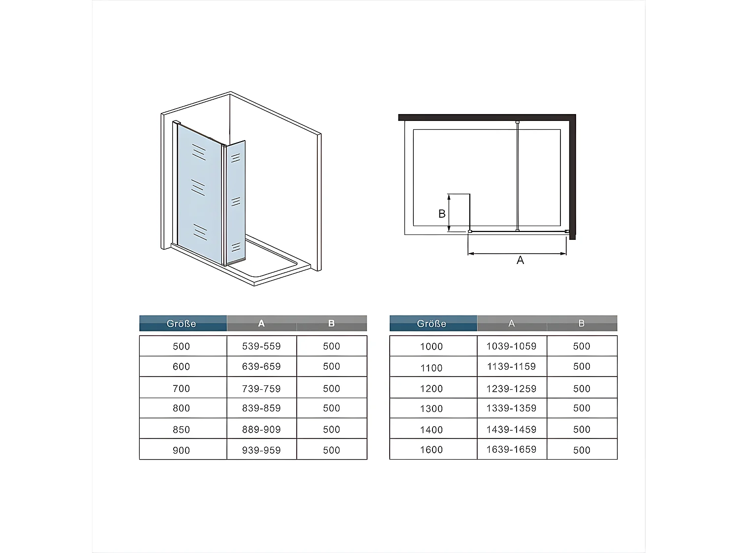Inloopdouchewand 130x200cm met draaibare retour 50x200cm - Veiligheidsglas - Met cilindrische bevestigingsstang 70-120cm