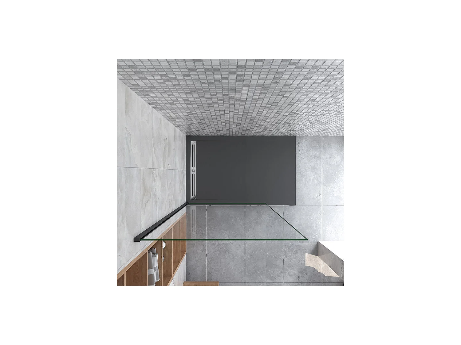 Paroi de douche fixe à l'italienne 100x200cm - Noir Mat - Verre 8mm anticalcaire, sans barre de fixation