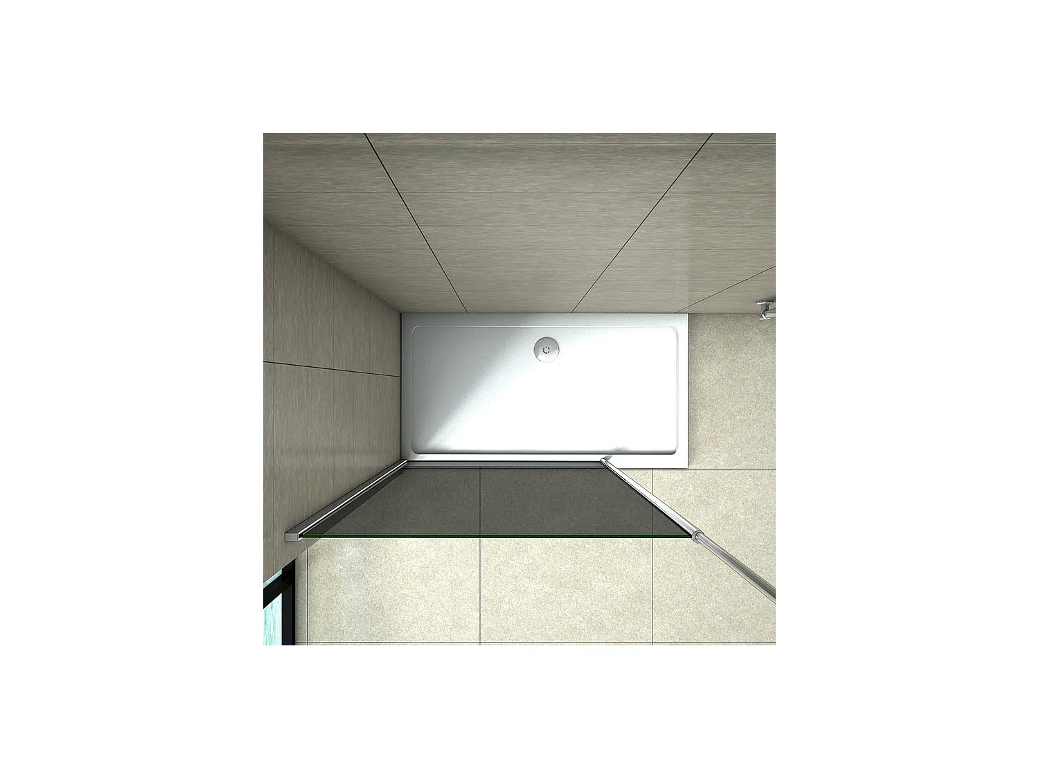 Grijze douchewand 100x200cm Italiaanse stijl met plafondbevestigingsstang 203-320cm, in 8mm antikalk gehard glas