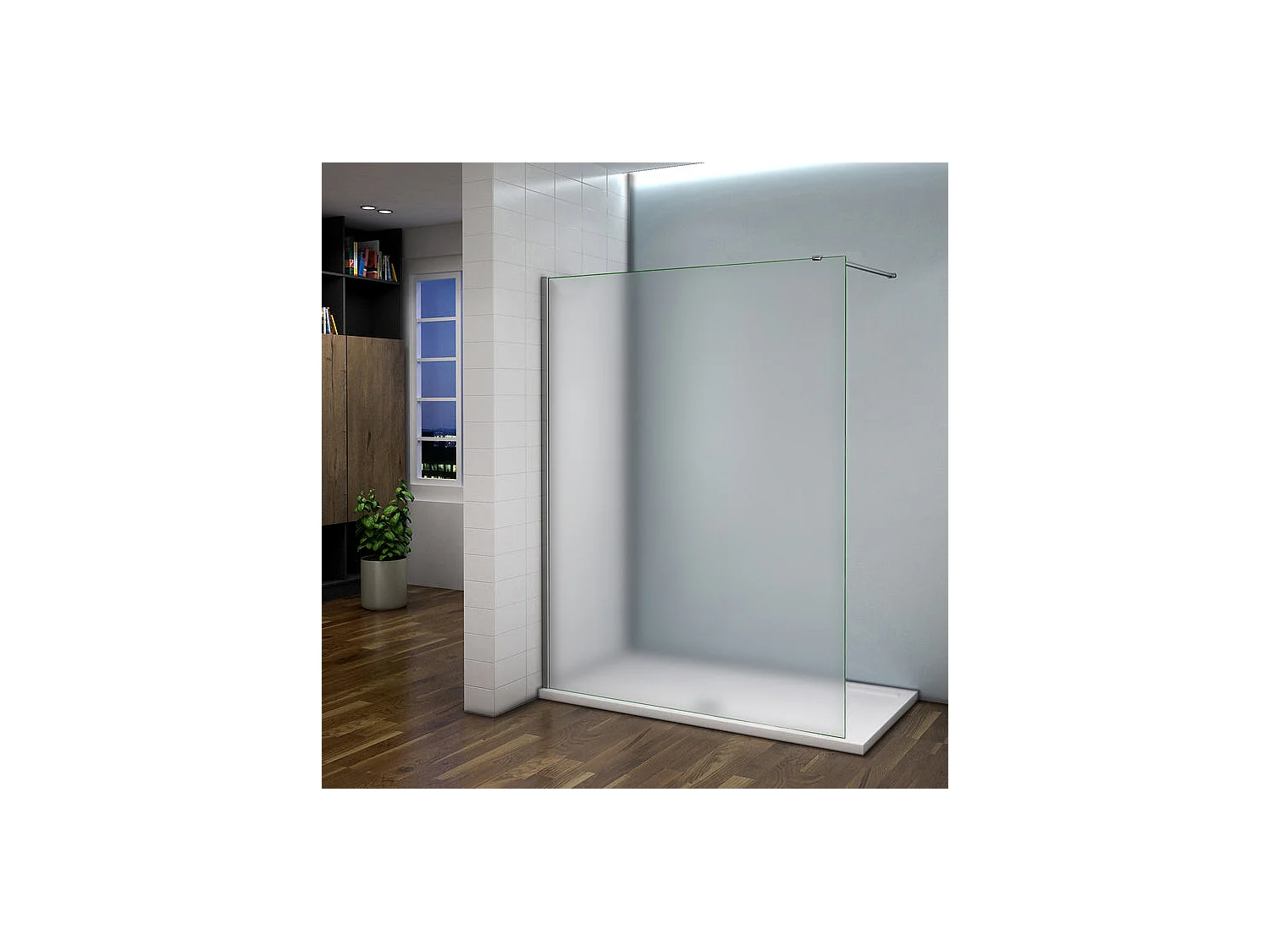 Paroi de douche à l'italienne 140x200cm - 8mm verre trempé sablé - Avec barre de fixation 90cm recoupable