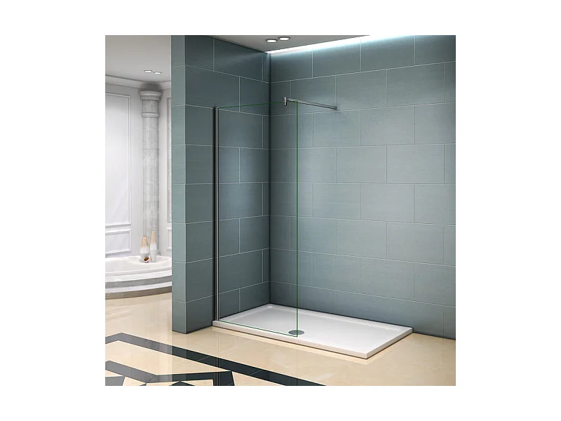 Paroi de douche à l'italienne 30x200cm avec barre de fixation 90cm en carré - Chromé - Verre 8mm trempé transparent