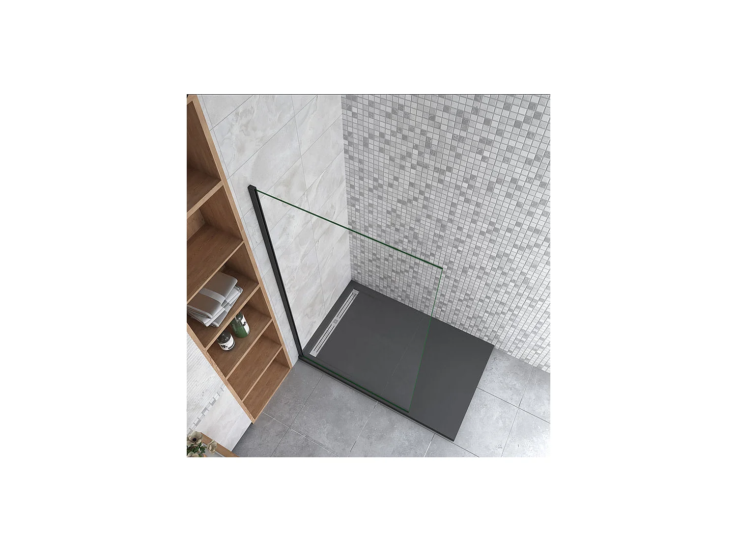 Paroi de douche fixe à l'italienne 150x200cm - Noir Mat - Verre 8mm anticalcaire, sans barre de fixation