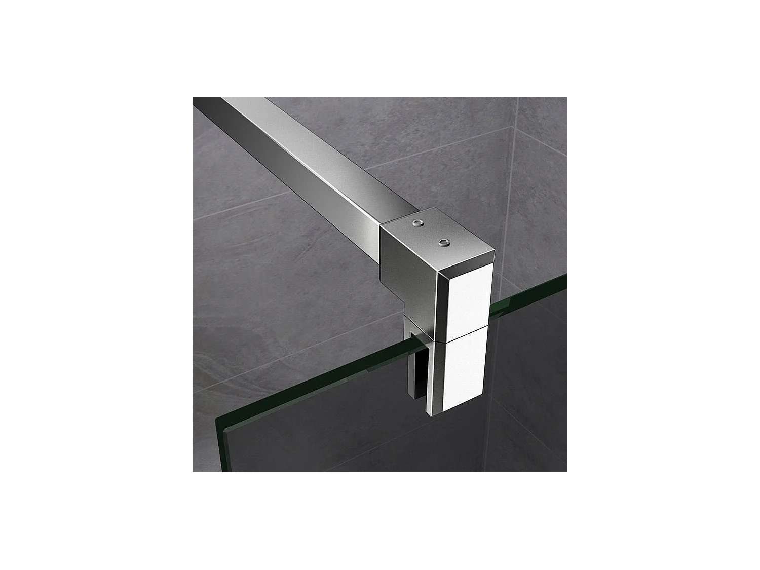 Paroi de douche grise 100x200cm à l'italienne avec barre de fixation 140cm en carré, en 8mm verre trempé anticalcaire