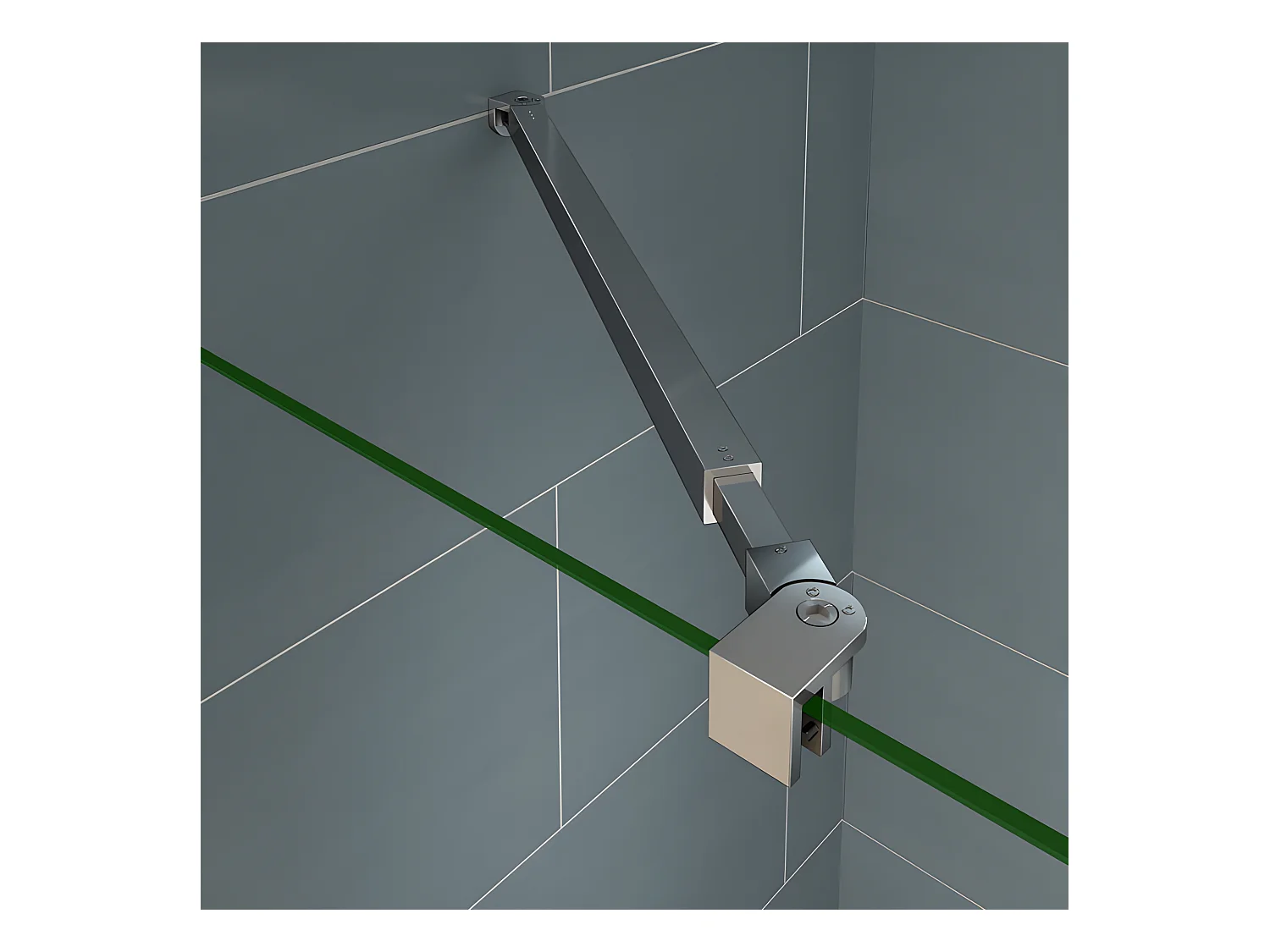 Paroi de douche à l'italienne 140x200cm avec barre de fixation 73-120cm en carré, en 8mm verre bande centrale dépolie