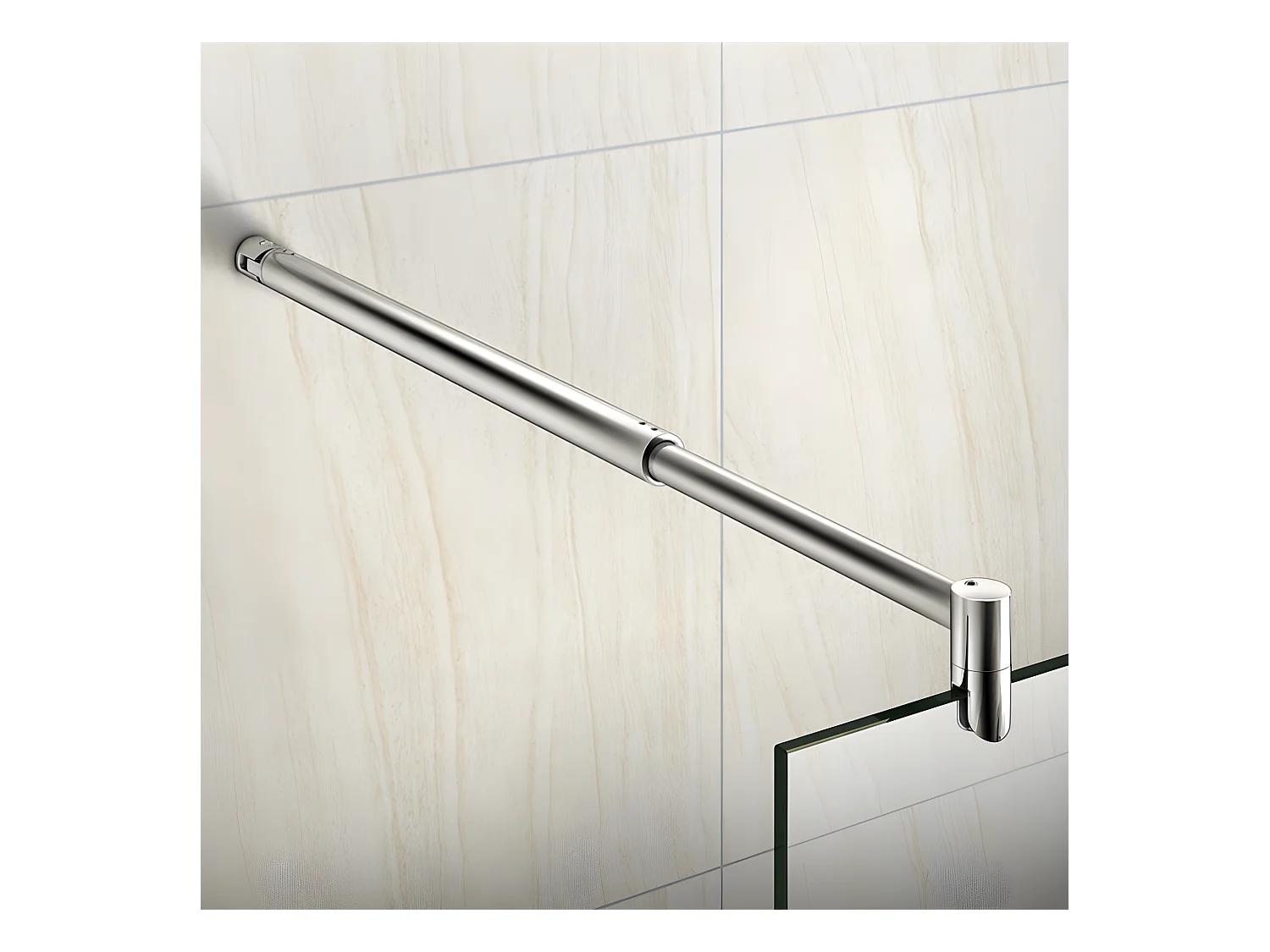 Paroi de douche à l'italienne 140x200cm avec barre de fixation 70-120cm en cylindrique, en 8mm verre bande centrale dépolie